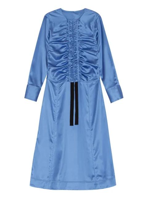 ruched-detail satin midi dress by GANNI