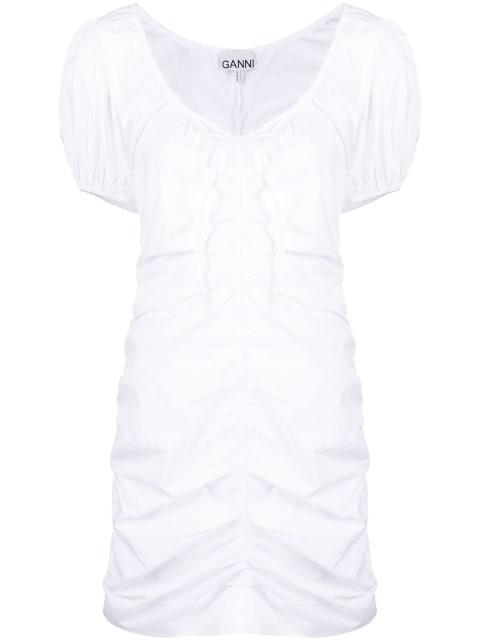 ruched puff-sleeve minidress by GANNI
