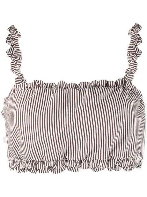 ruched striped bikini top by GANNI
