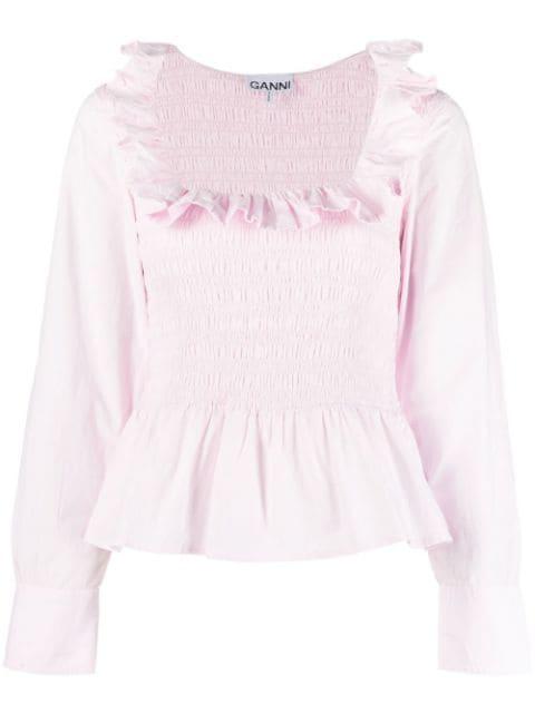 ruffle-trim shirred top by GANNI