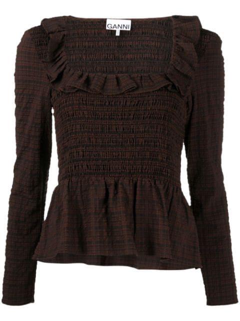 smocked seersucker blouse by GANNI