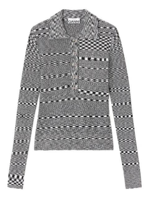 space-dye check polo neck top by GANNI
