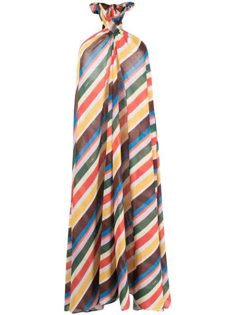 striped halterneck chiffon dress by GANNI