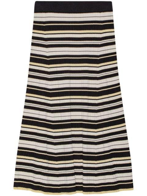 striped ribbed-knit midi skirt by GANNI