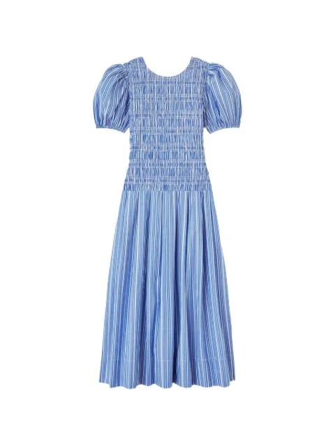 striped smocked-waist dress by GANNI