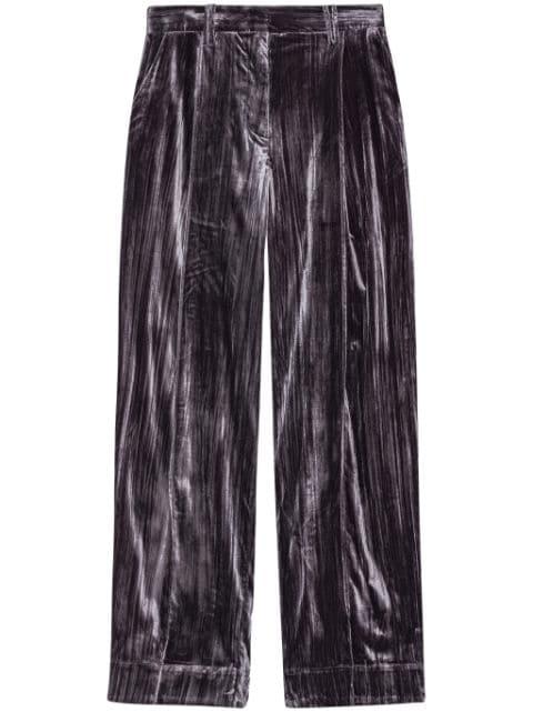 striped velvet-finish straight-leg trousers by GANNI