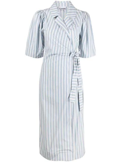 striped wrap midi dress by GANNI