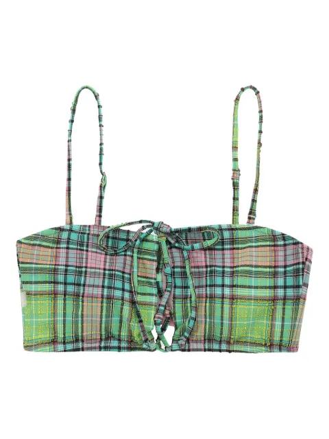 tie-front plaid bikini top by GANNI