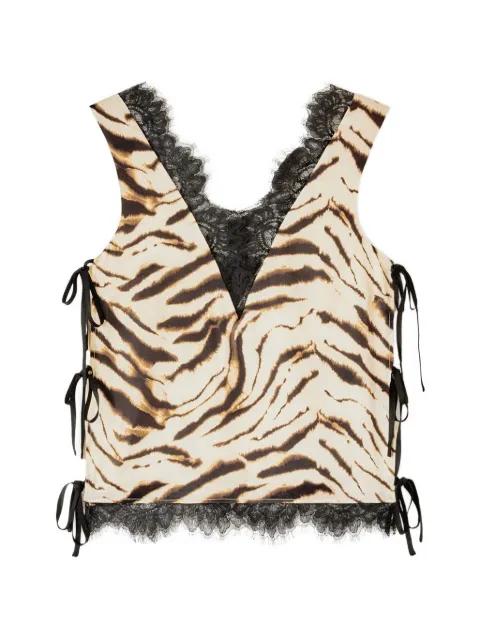 tiger-print lace-trim top by GANNI
