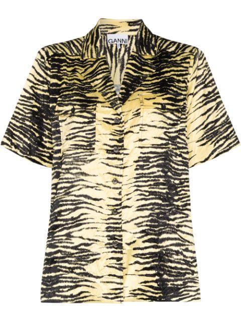 tiger print notch collar shirt by GANNI