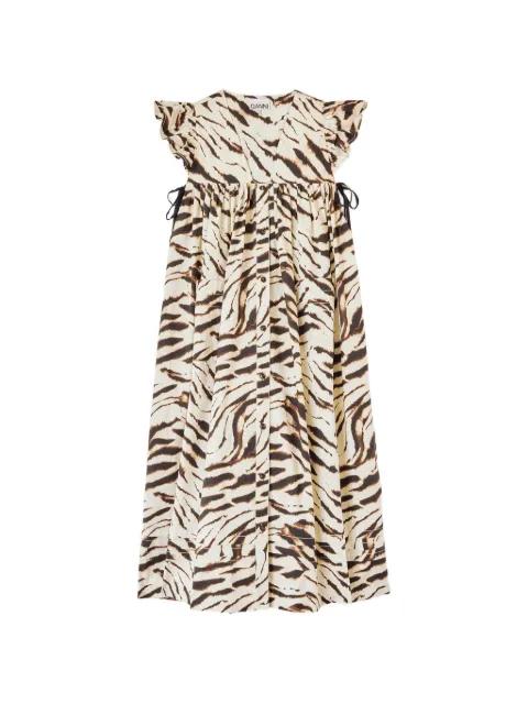 tiger-print ruffled midi dress by GANNI