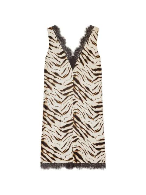 zebra-print lace-trim MIDI dress by GANNI