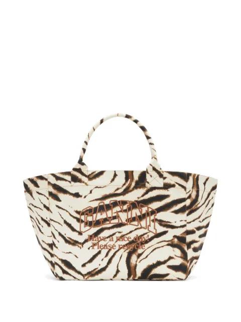 zebra-print logo-embroidered tote bag by GANNI