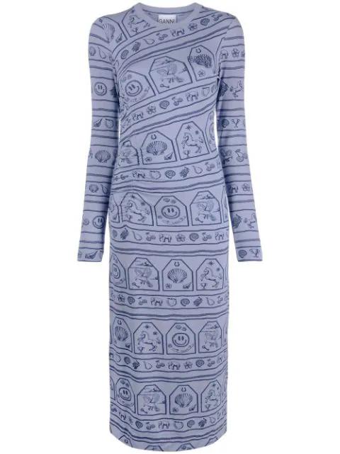 zodiac logo-print stretch-jersey dress by GANNI