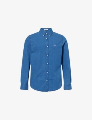 Embroidered-Logo Seersucker Cotton Shirt by GANT