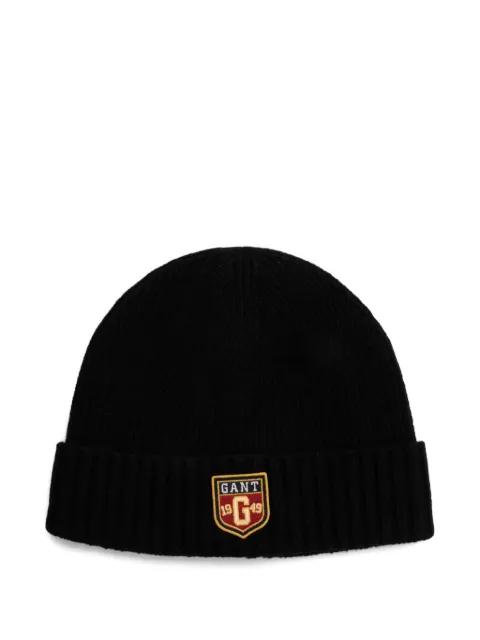 logo-patch ribbed-knit hat by GANT