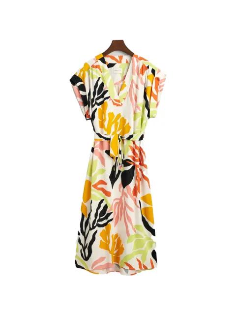 palm-print V-neck midi dress by GANT