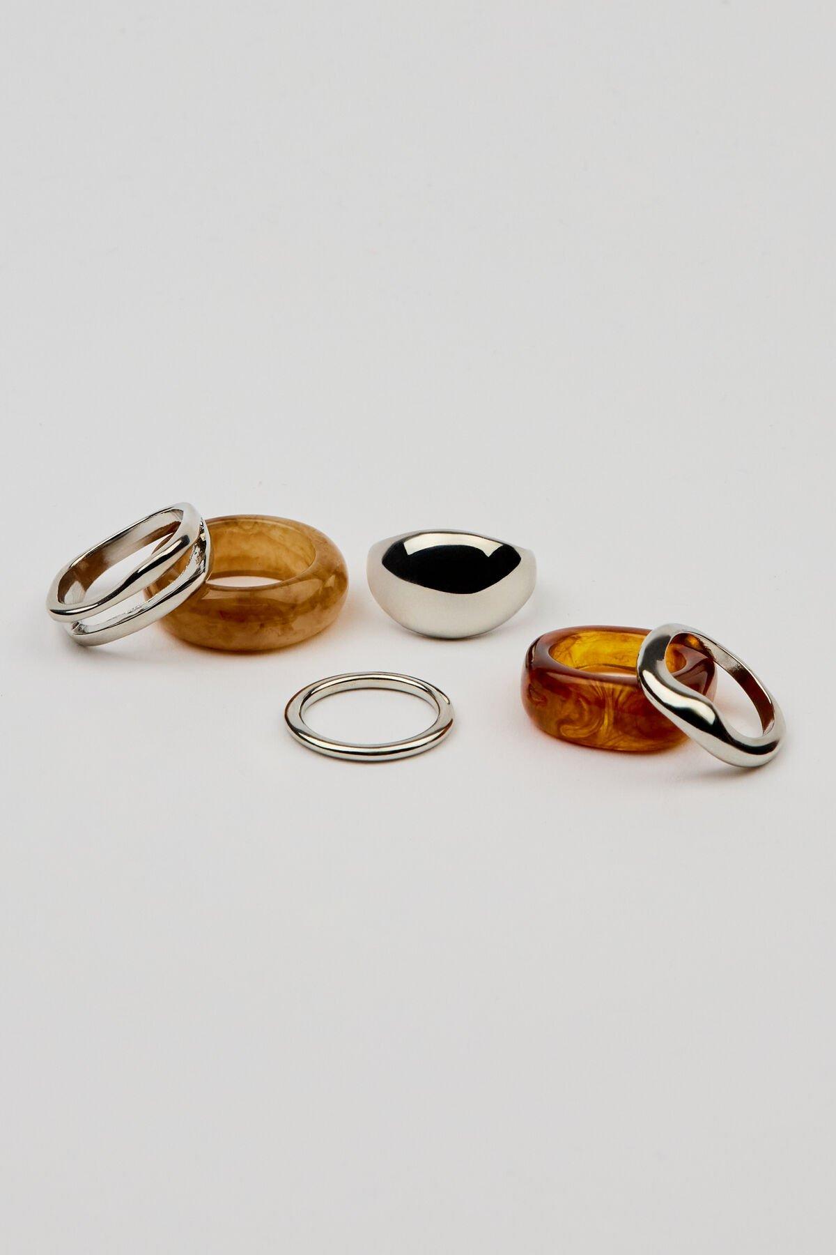 Set of 6 Resin & Dome Rings by GARAGE
