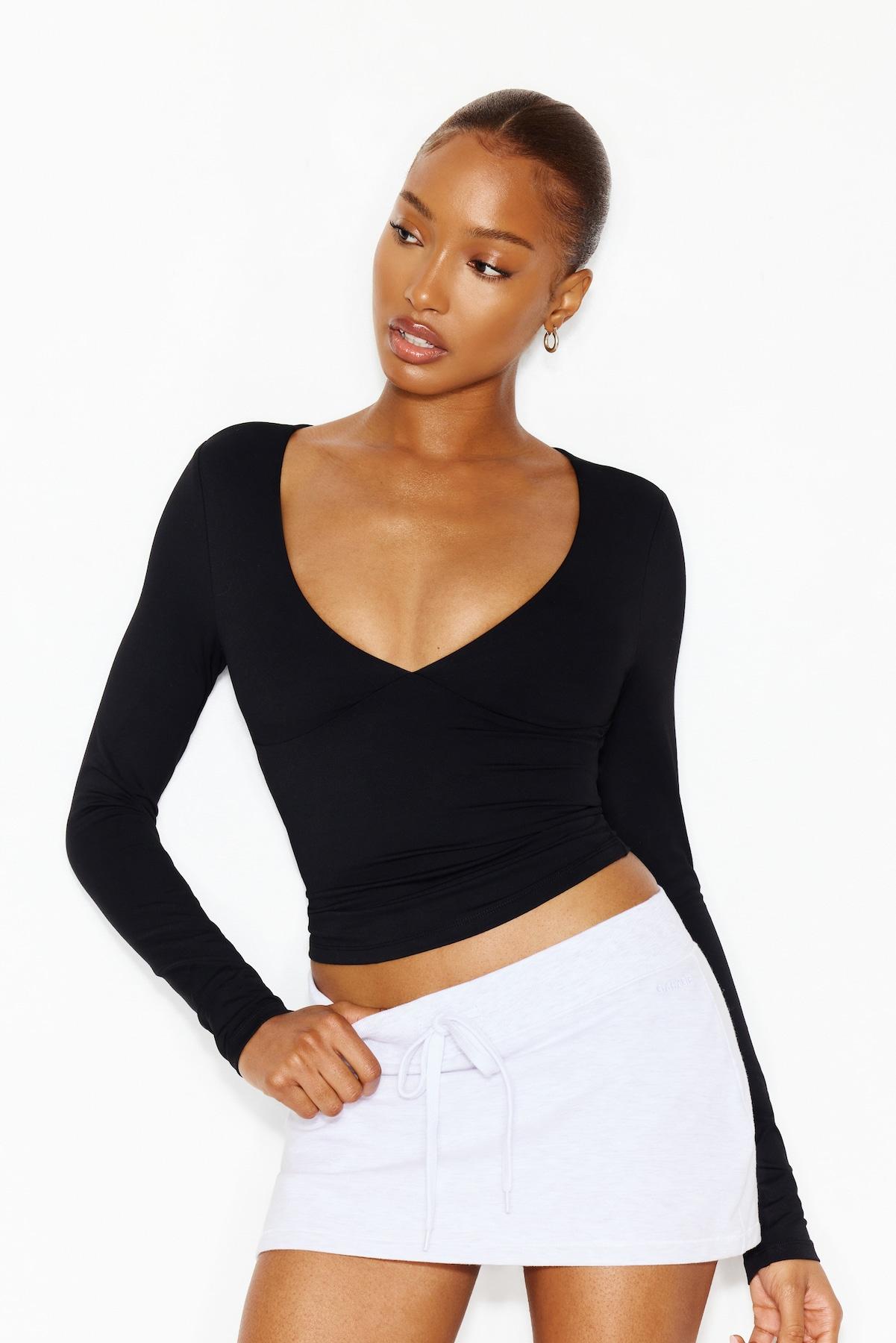 Sleek Plunge Longsleeve Top by GARAGE