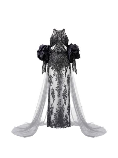 bead-embellished ruffled-sleeve gown by GATTINOLLI BY MARWAN