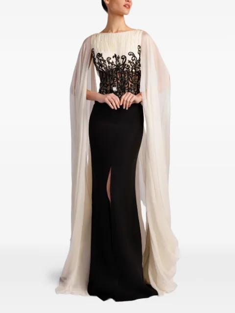 embroidered cape-sleeve gown by GATTINOLLI BY MARWAN