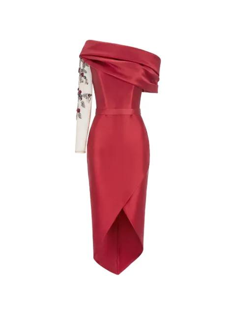 embroidered-sleeve wrap-skirt midi dress by GATTINOLLI BY MARWAN