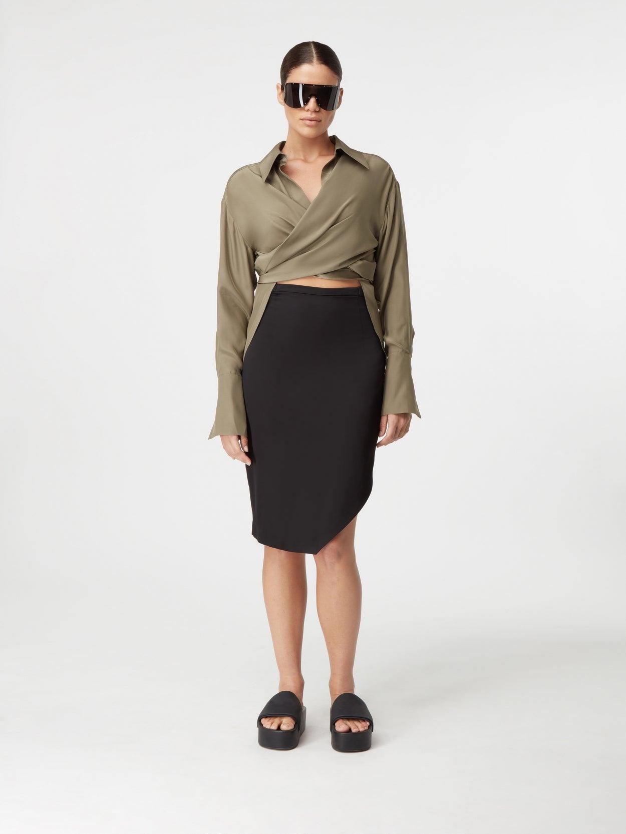Ela Black – Viscose Asymmetric Midi Skirt | GAUGE81 by GAUGE81