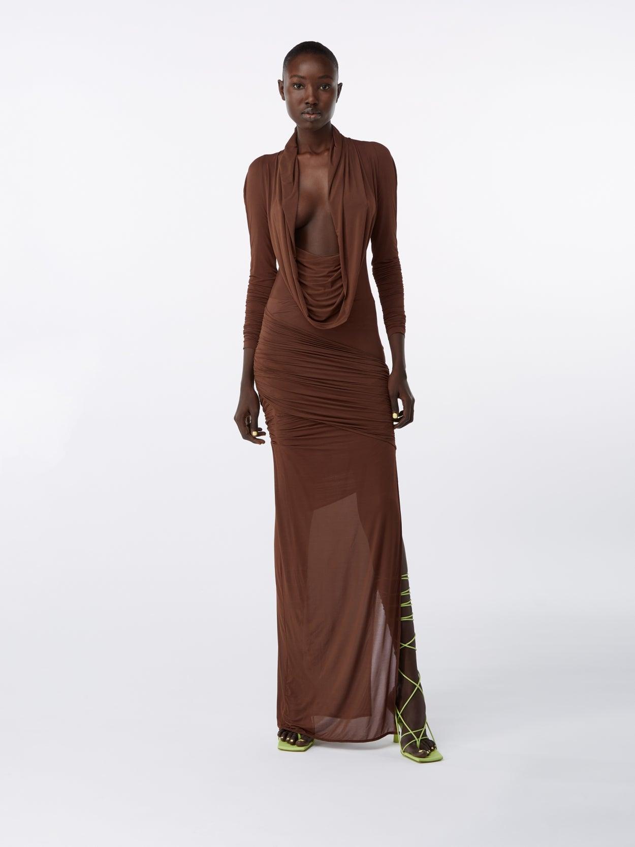 Elos Chocolate Brown – Hooded Viscose Maxi Dress | GAUGE81 by GAUGE81