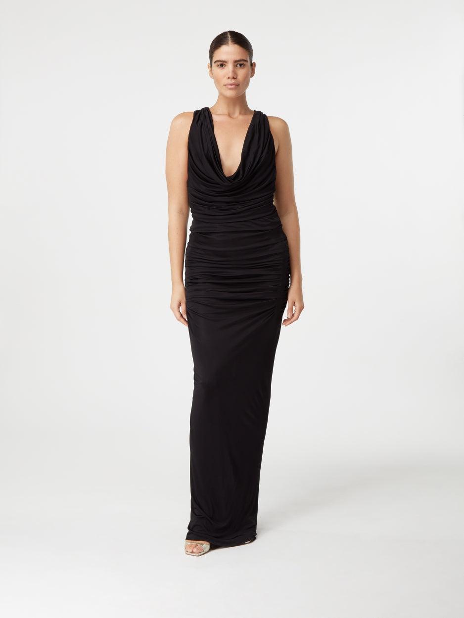 Ina Long Black – Draped Jersey Maxi Dress | GAUGE81 by GAUGE81