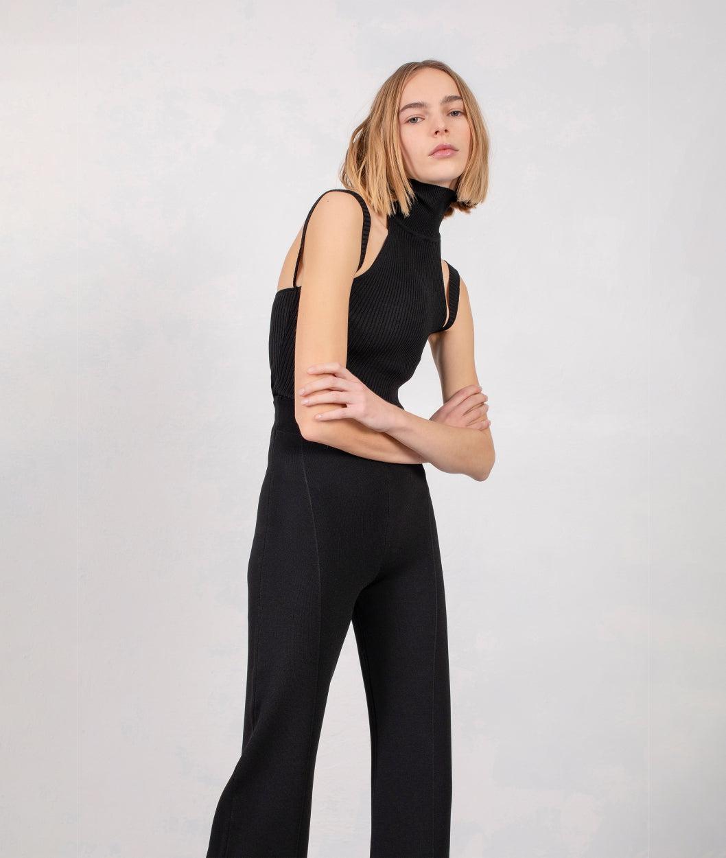 Lugo Black – Open Back Knitted Halter Jumpsuit | GAUGE81 by GAUGE81