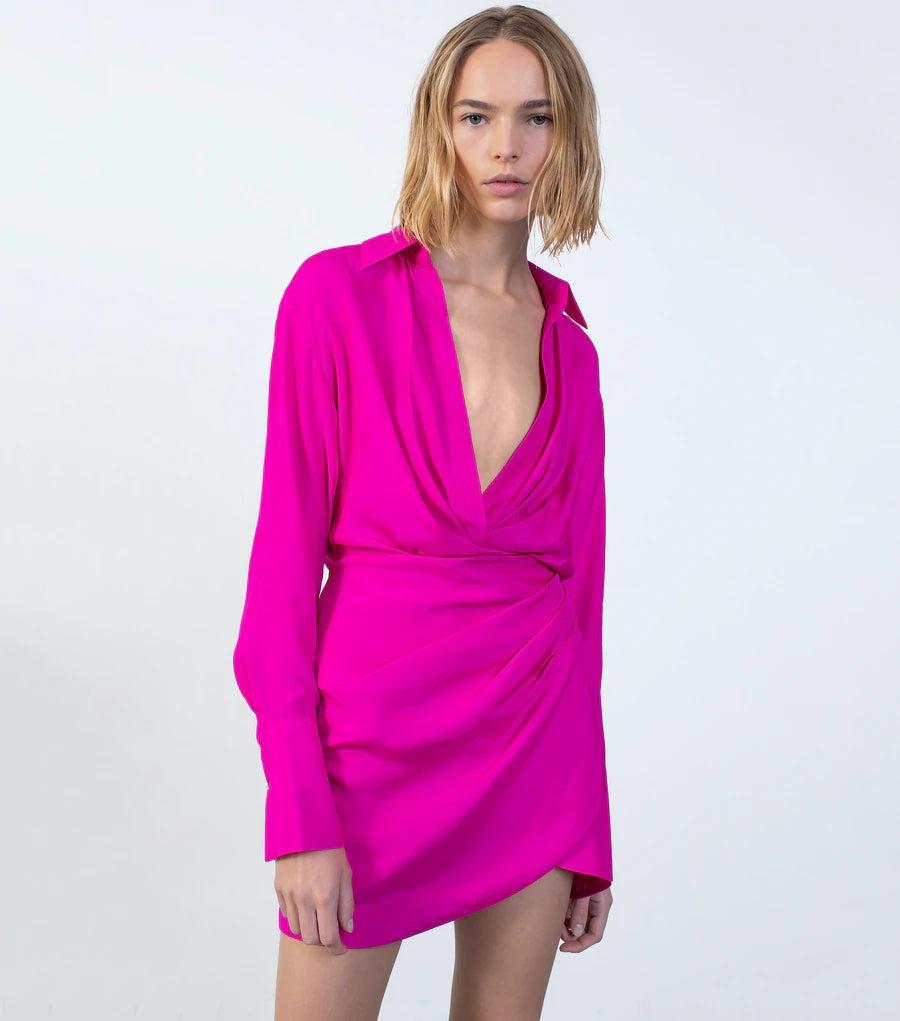 Naha Fuchsia – Silk Mini Shirt Dress | GAUGE81 by GAUGE81