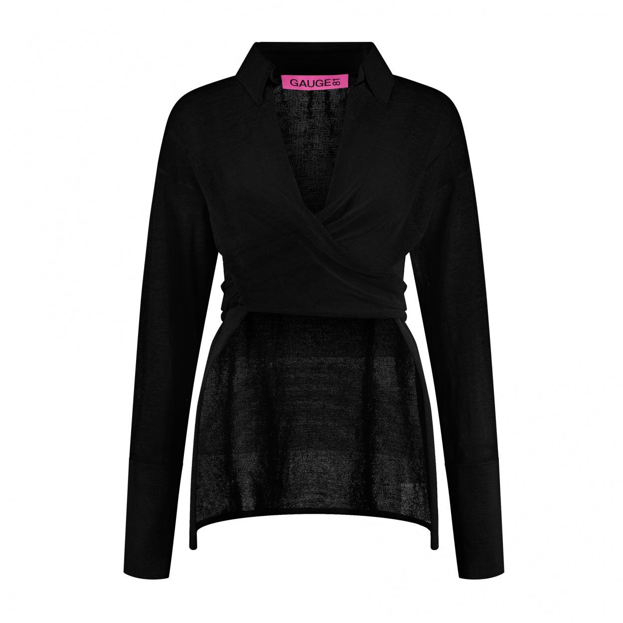 Sabinas Knit Black – Linen Blend Wrap Shirt | GAUGE81 by GAUGE81
