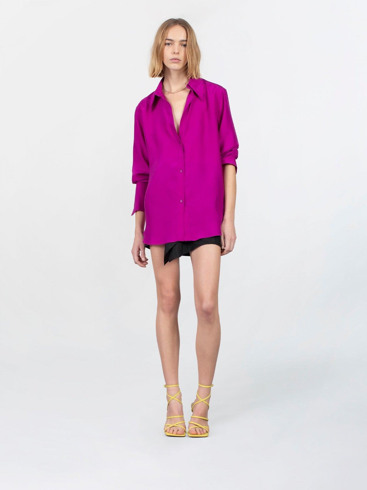 Sapporo – Clover Purple Oversized Silk Shirt | GAUGE81 by GAUGE81