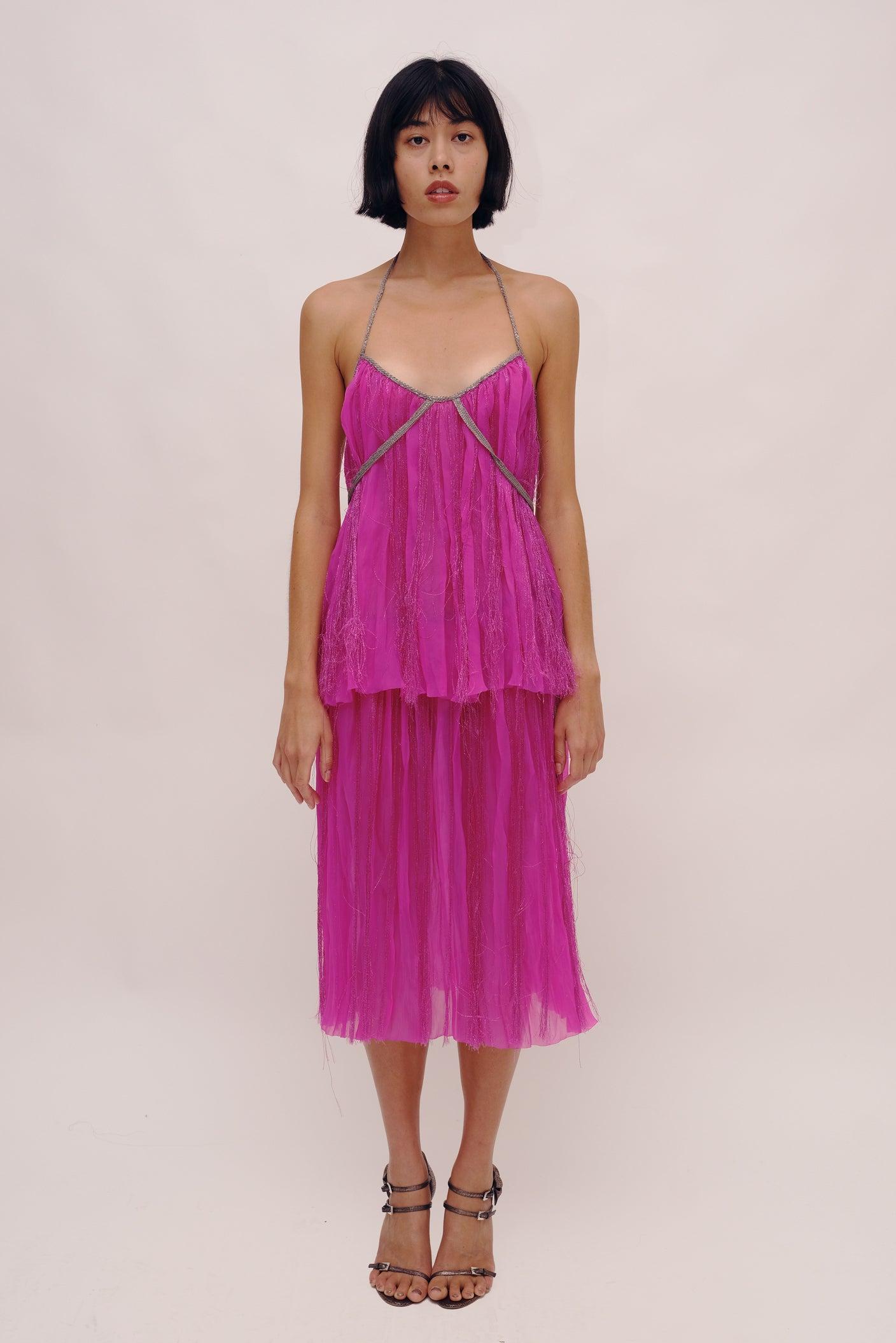 Pink Fringe Skirt by GAUNTLETT CHENG