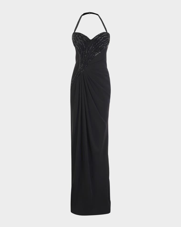 Athena Embroidered Draped Halter Gown by GAURAV GUPTA
