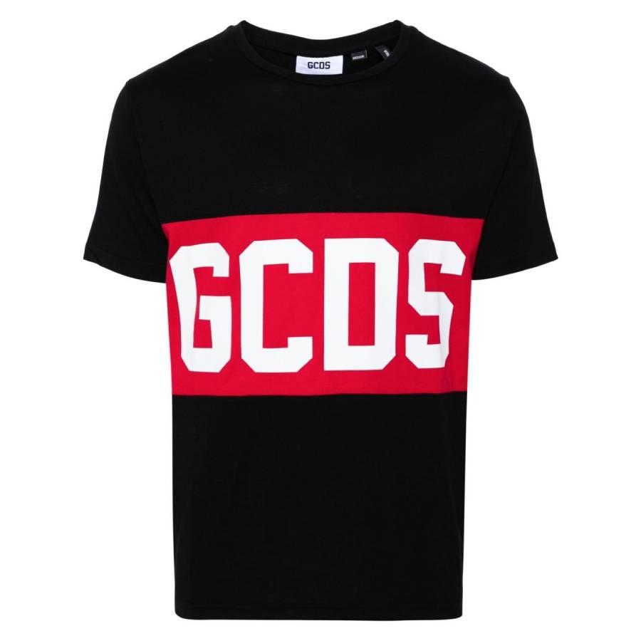 GCDS Black Logo Band Cotton T-Shirt by GCDS