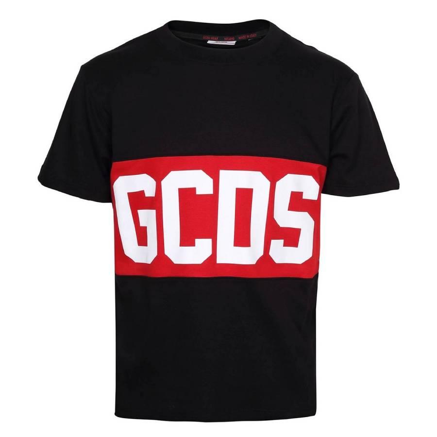 GCDS Black Logo Band Cotton T-Shirt by GCDS