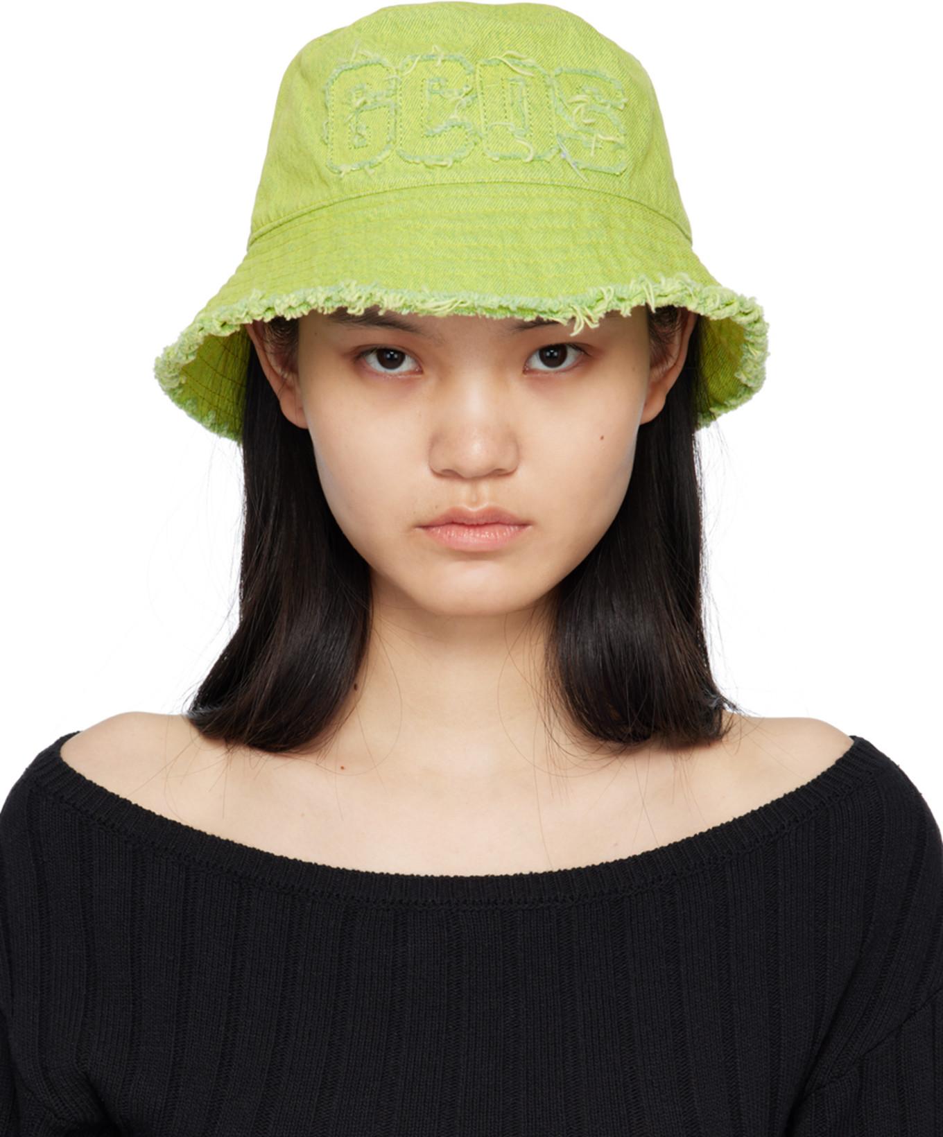 Green Distressed Bucket Hat by GCDS