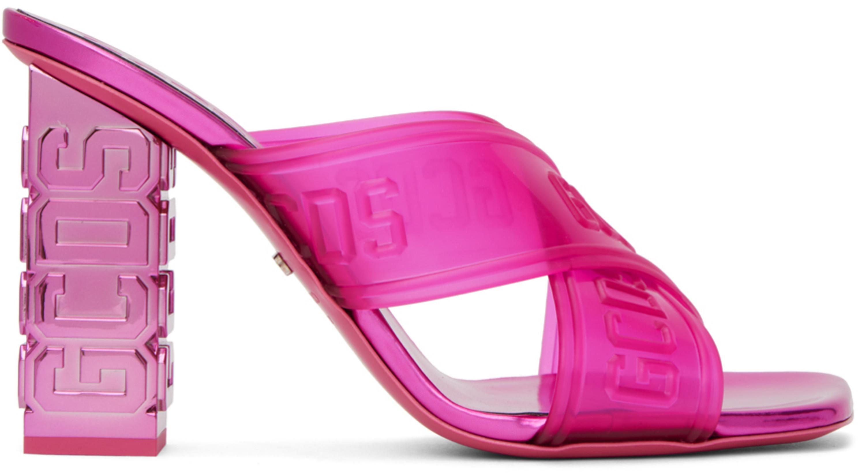Pink Transpallic Criss-Cross Heeled Sandals by GCDS