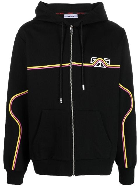 Waved logo-print zip-up hoodie by GCDS