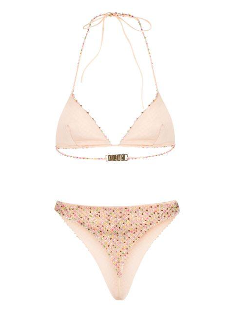 bead-embellished tulle-overlay bikini by GCDS