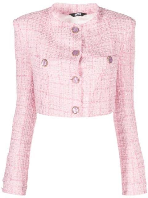 button-up cropped tweed jacket by GCDS