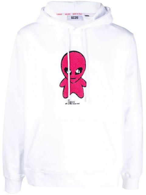 cotton alien-patch drawstring hoodie by GCDS