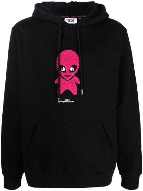 cotton alien-patch drawstring hoodie by GCDS