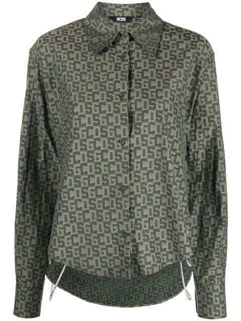 crystal-chain monogram shirt by GCDS