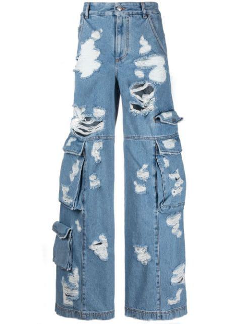 distressed wide-leg jeans by GCDS