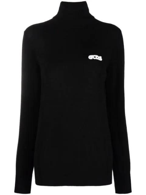 embroidered-logo roll neck top by GCDS