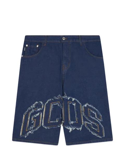 frayed logo-patch shorts by GCDS