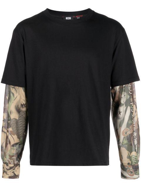 graphic-print layered cotton T-shirt by GCDS