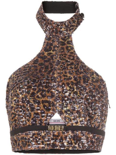 leopard-print halterneck top by GCDS